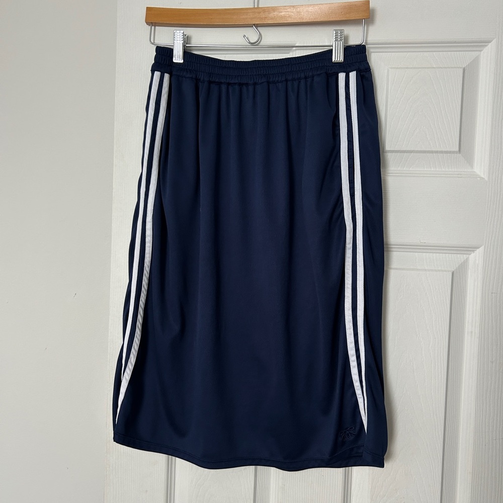 Motel Rocks Navy Midi Skirt with White Stripes Adidas Style